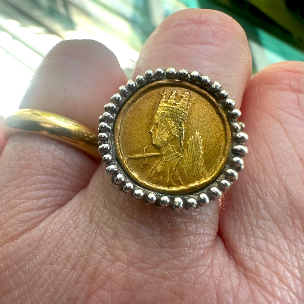 Gorgeous 18k buttery Yellow Gold and Silver signet ring. Hand made in Italy!